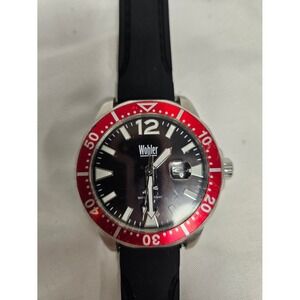 Wohler Diver Down Mens Watch Red Bezel Black Dial Silicone Strap 10ATM‎ 16063